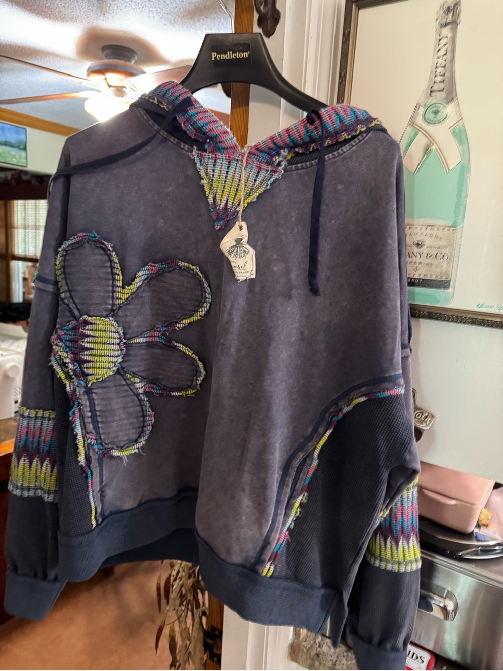 Easel Charcoal Blue Knit Top with Branded Fabric Tag